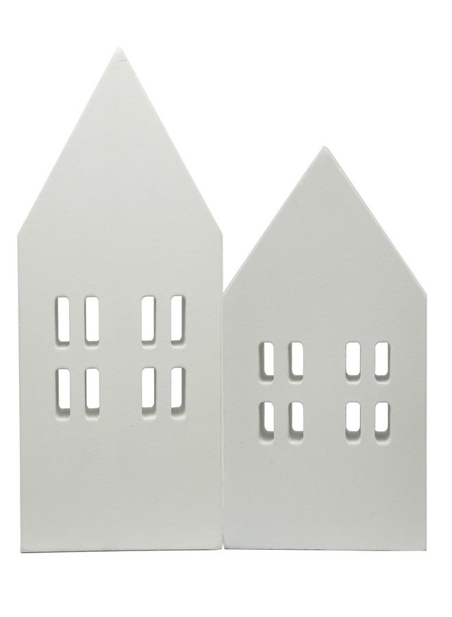 QIAOIDEA Rustic White Wooden House Shaped Sign Farmhouse Table Christmas Decor Wooden House Block Table Top Christmas Decorations Tiered Tray Fireplace Ornament, Set of 2 - Image 3